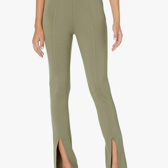 The Drop Women's SZ L High Rise Flare Leggings Sexy Split Hem Army Green Pants - Picture 12 of 14